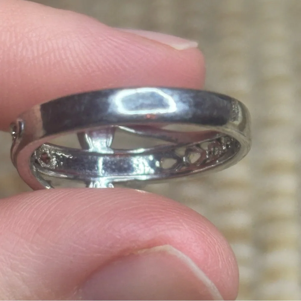 Blue and Clear CZ Silver Tone Cross Ring With God All Things are Possible Size 9 - Picture 7 of 9